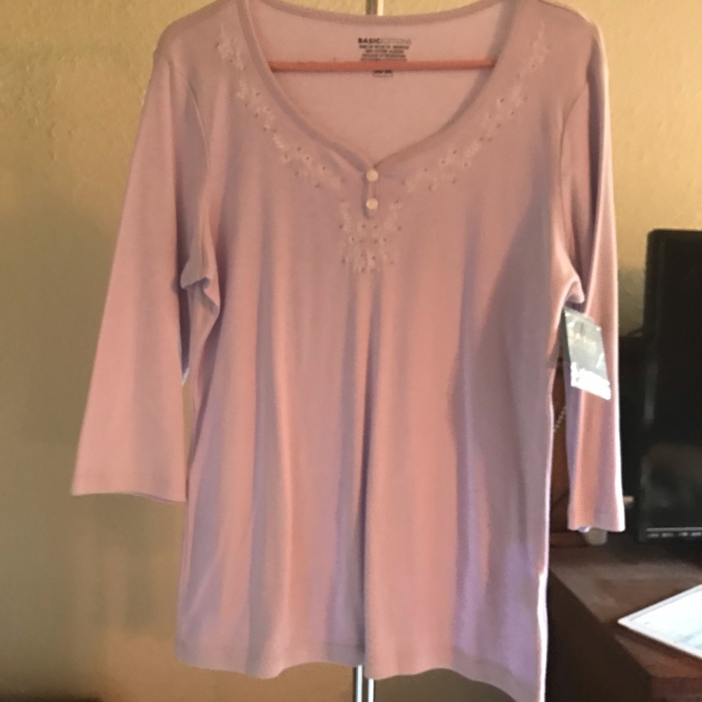 Blue Embroidered Long Sleeve Top